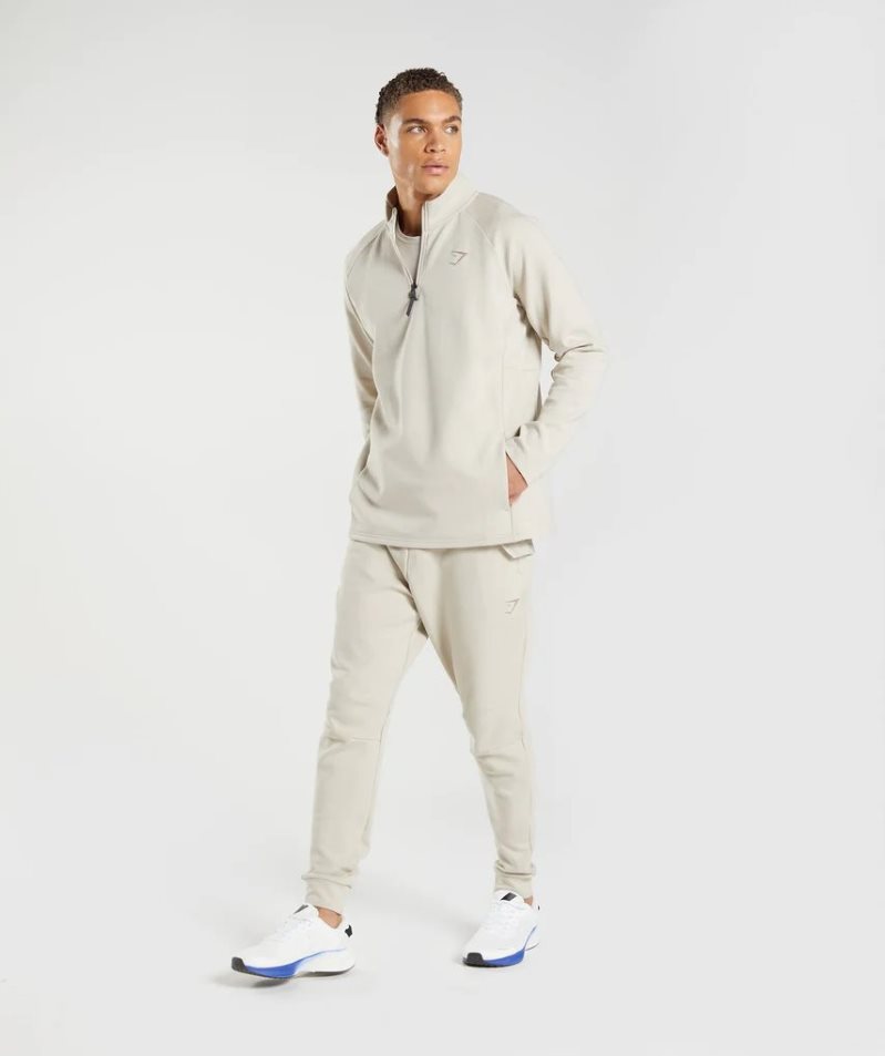 Men's Gymshark Rest Day 1/4 Zip Sweatshirts Cream | NZ 2QVJLS